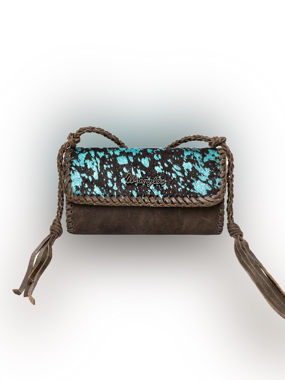 Wrangler Brown with Turquoise Accent Braided Leather Crossbody